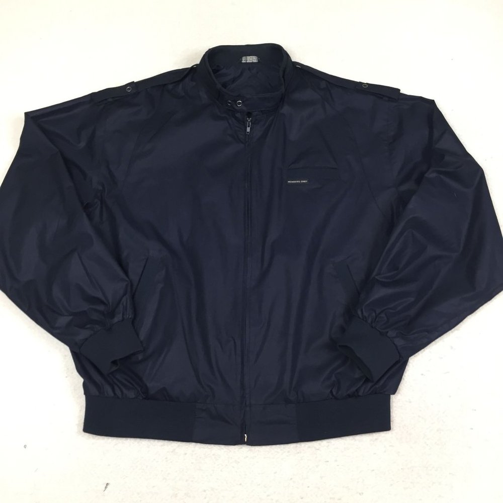 Vintage 80's Members Only Mens Sz L Long Jacket Navy Blue Cafe Racer Bomber Moto